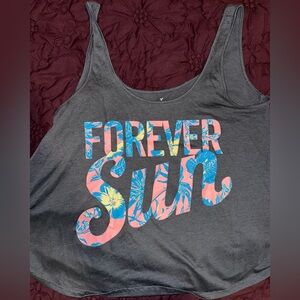 American Eagle Outfitters Charcoal Tank with Floral Lettering